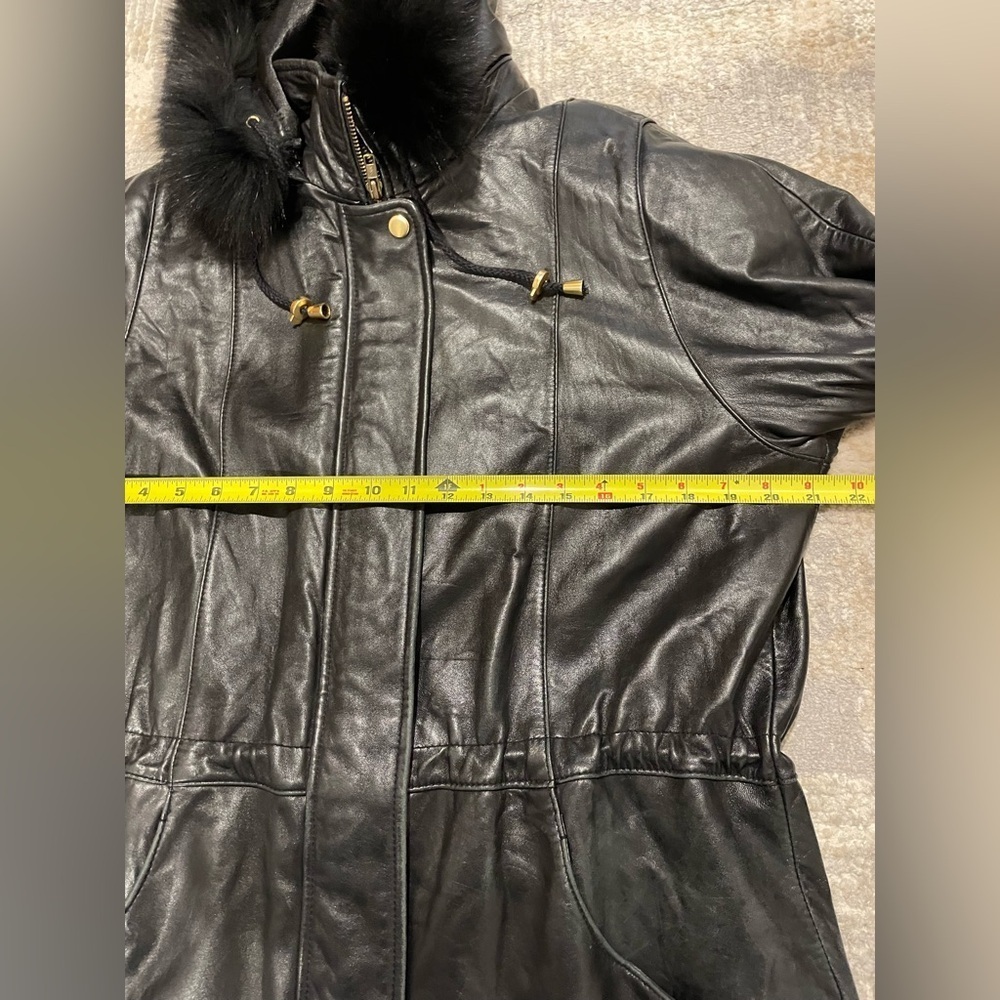 Worthington Lambskin Soft Leather Fox Fur Jacket Sz M Black Detachable Hood VTG - Picture 12 of 14